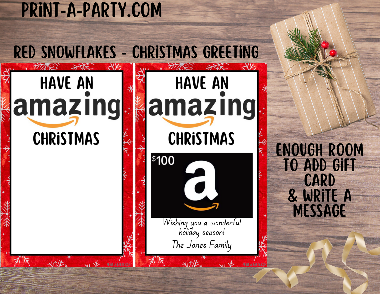 GIFT CARD Amazon Christmas Holiday Templates | Amazon Christmas Gift Card | Amazon Holiday Gift Card Printables - INSTANT DOWNLOAD