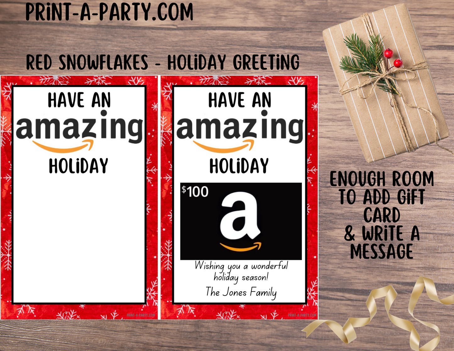 GIFT CARD Amazon Christmas Holiday Templates | Amazon Christmas Gift Card | Amazon Holiday Gift Card Printables - INSTANT DOWNLOAD