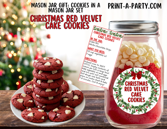 MASON JAR GIFT: Christmas Red Velvet Cake Cookies in a Mason Jar Printable Kit -  DIY Gift Idea for the Holidays