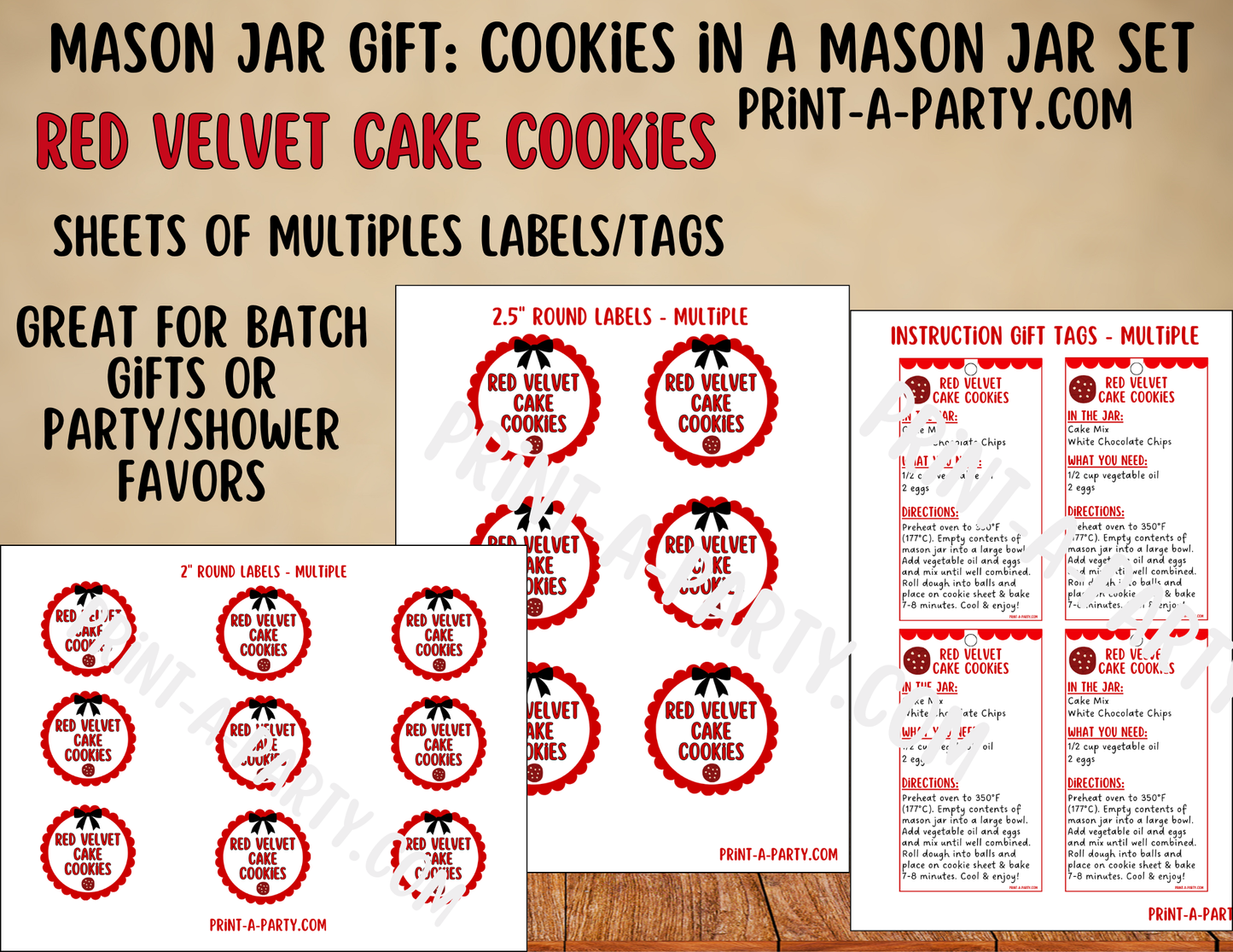 Red Velvet Cake Cookies in a Printable Mason Jar Gift - Labels & Tag, Recipe Instructions