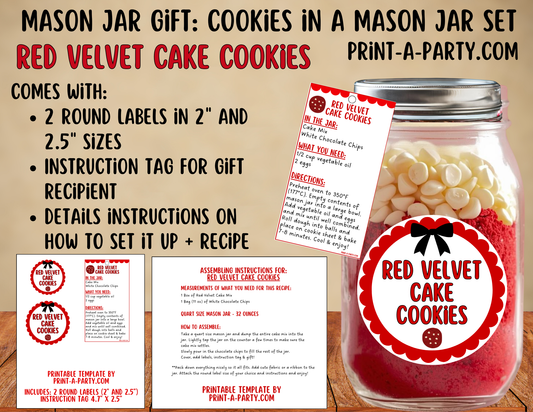 Red Velvet Cake Cookies in a Printable Mason Jar Gift - Labels & Tag, Recipe Instructions