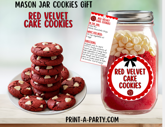 Red Velvet Cake Cookies in a Printable Mason Jar Gift - Labels & Tag, Recipe Instructions