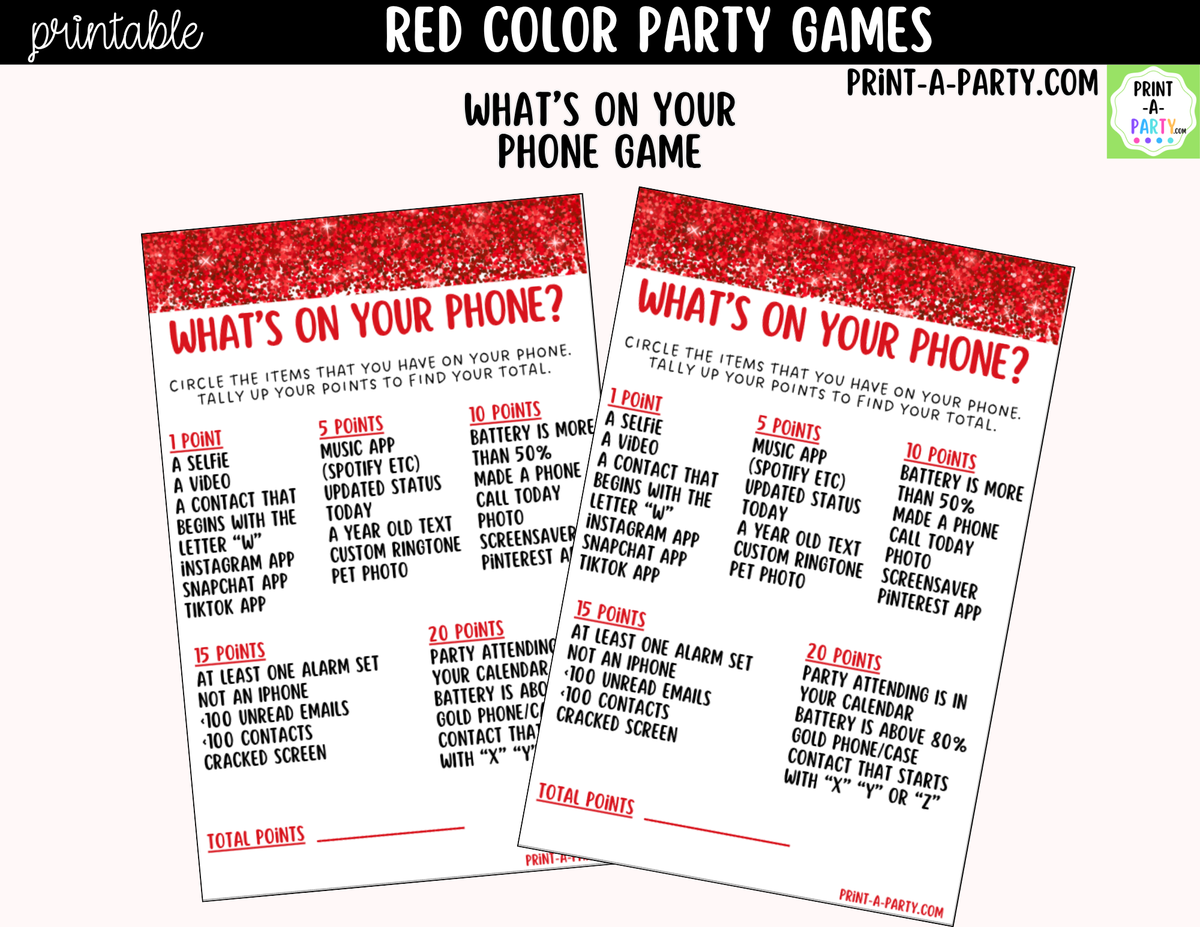 Red Party Games Printable