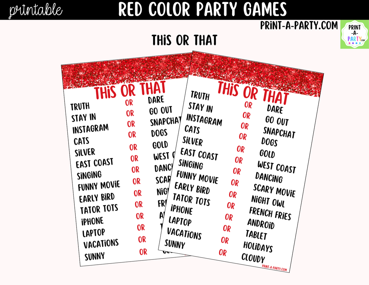 Red Party Games Printable