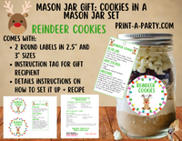 MASON JAR COOKIE GIFT: Reindeer Cookies in a Mason Jar | Cookies in a jar gift | Mason Jar Gift Kit | Holiday Mason Jar Gift