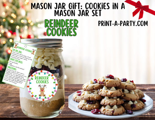 MASON JAR GIFT: Reindeer Cookies in a Mason Jar Printable Kit - Perfect holiday gift for friends family neighbors teachers
