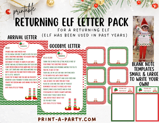 ELF Printable Letter Notes Pack | RETURNING ELF | Elf Welcome & Goodbye Letters | Blank Letters and Notes to promote or praise behavior - INSTANT DOWNLOAD