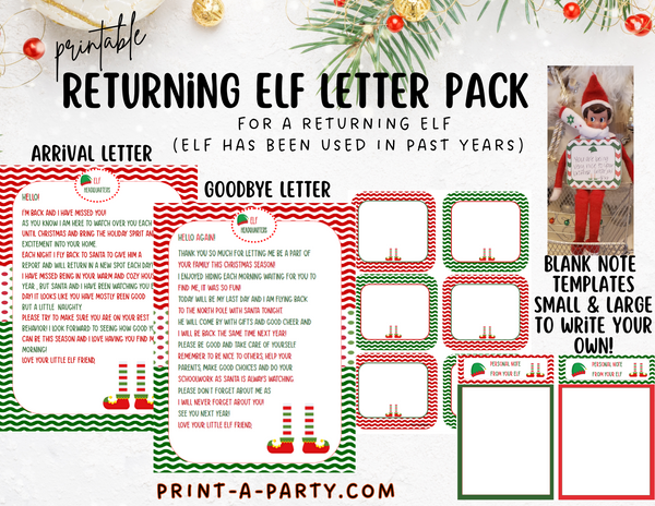 ELF Printable Letter Notes Pack | RETURNING ELF | Elf Welcome & Goodbye Letters | Blank Letters and Notes to promote or praise behavior - INSTANT DOWNLOAD