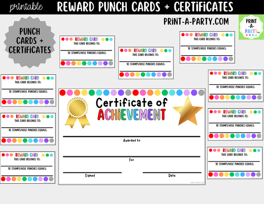 Colorful Polka Dots Reward Punch Cards & Certificates Printable