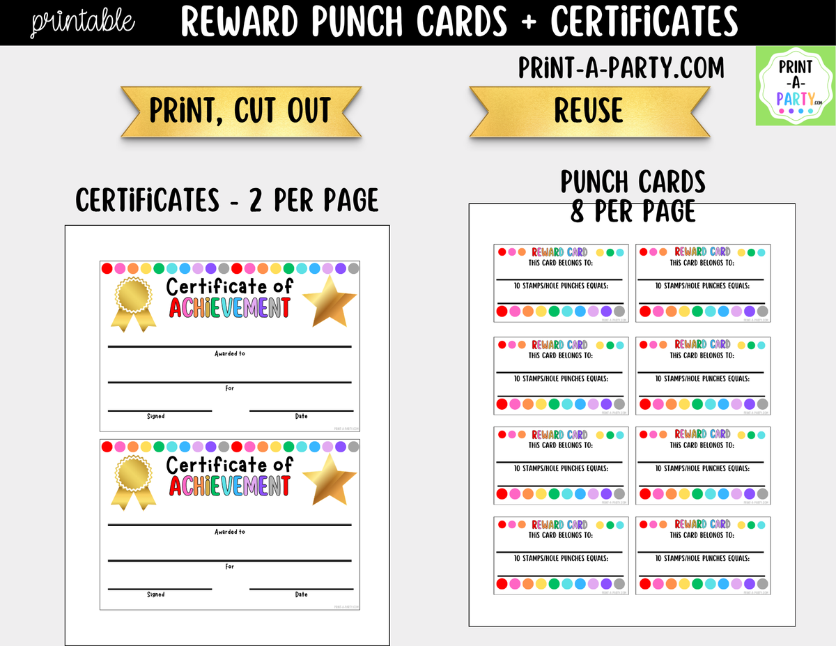Colorful Polka Dots Reward Punch Cards & Certificates Printable