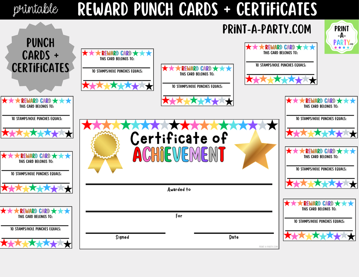 Colorful Stars Reward Punch Cards & Certificates Printable