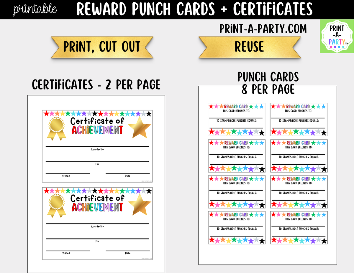 Colorful Stars Reward Punch Cards & Certificates Printable