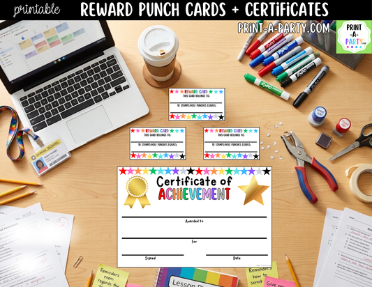 Colorful Stars Reward Punch Cards & Certificates Printable