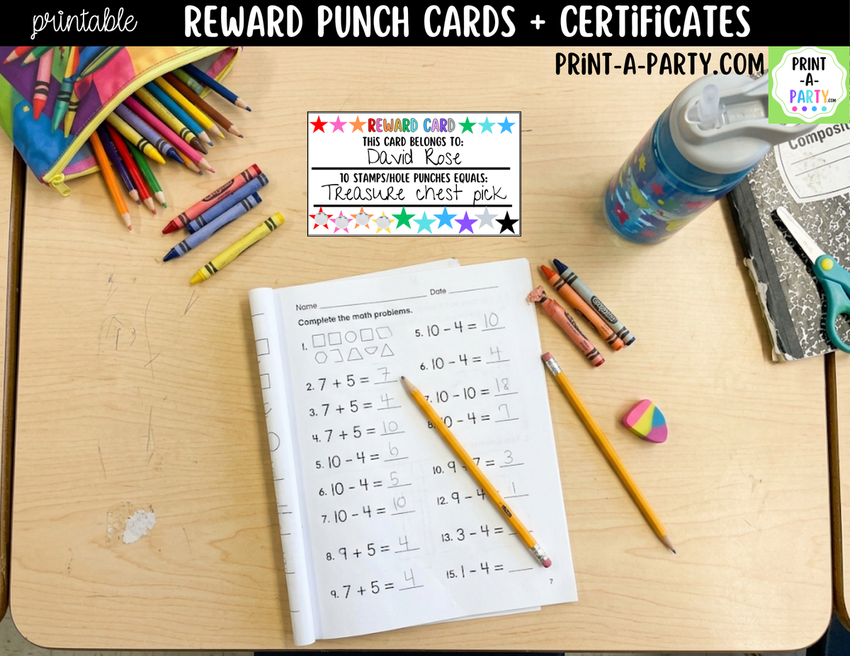 Colorful Stars Reward Punch Cards & Certificates Printable