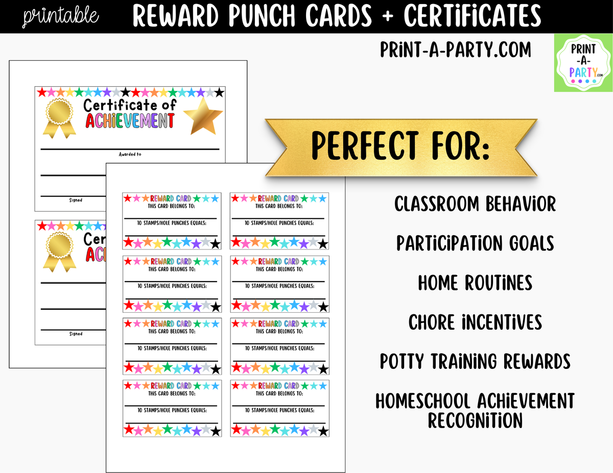 Colorful Stars Reward Punch Cards & Certificates Printable
