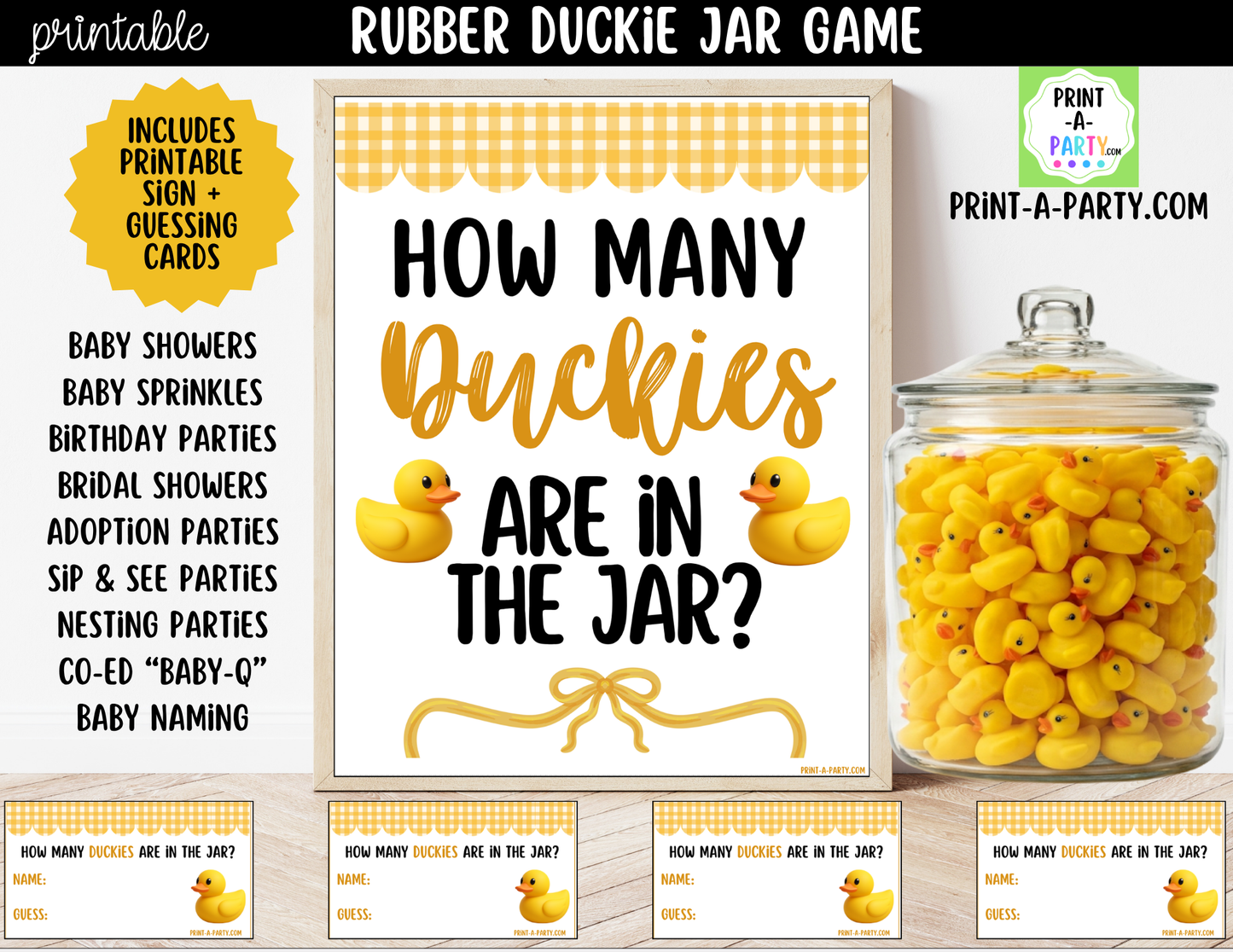 Rubber Duckie Baby Shower Jar Guessing Game Printable Sign (8x10) & Guessing Cards for Ducky themed baby events