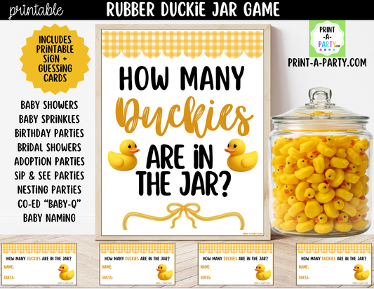 Rubber Duckie Baby Shower Jar Guessing Game Printable Sign (8x10) & Guessing Cards for Ducky themed baby events