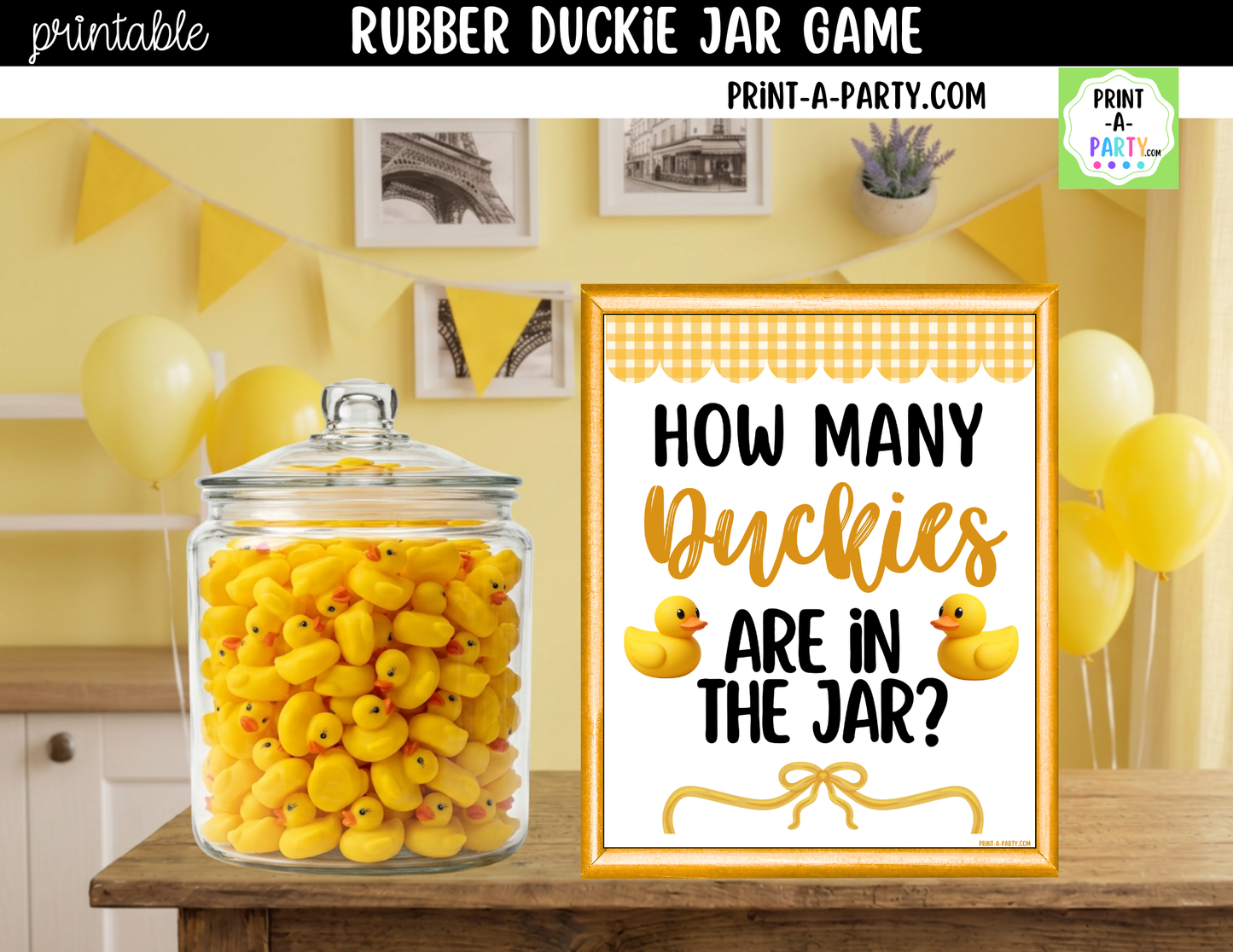 Rubber Duckie Baby Shower Jar Guessing Game Printable Sign (8x10) & Guessing Cards for Ducky themed baby events