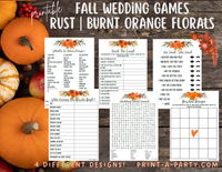 GAME BUNDLE: Bridal Shower Games| Burnt Orange Wedding Florals | Rust Colored Wedding Theme | Rust Florals | Rust Wedding