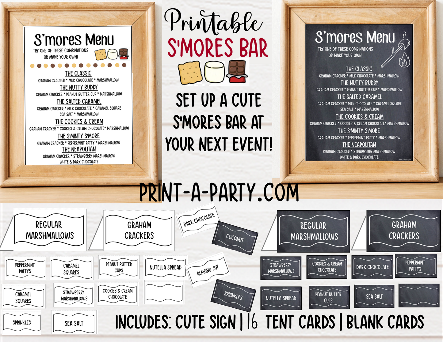 S'MORES BAR Setup - Chalkboard | Make your own S'Mores Sign | SMores Labels | Food Station for Party | Food Bar for Party | 4th of July | Summer Parties | Weddings | Showers | Fall | DIY Smores Bar