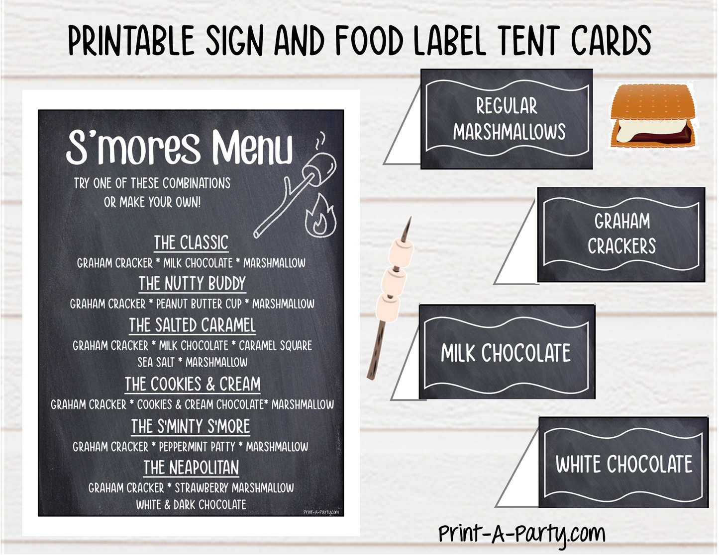 S'MORES BAR Setup - Chalkboard | Make your own S'Mores Sign | SMores Labels | Food Station for Party | Food Bar for Party | 4th of July | Summer Parties | Weddings | Showers | Fall | DIY Smores Bar