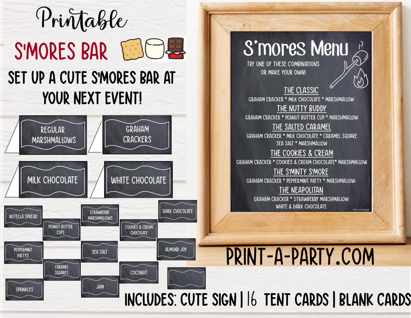 S'MORES BAR Setup - Chalkboard | Make your own S'Mores Sign | SMores Labels | Food Station for Party | Food Bar for Party | 4th of July | Summer Parties | Weddings | Showers | Fall | DIY Smores Bar