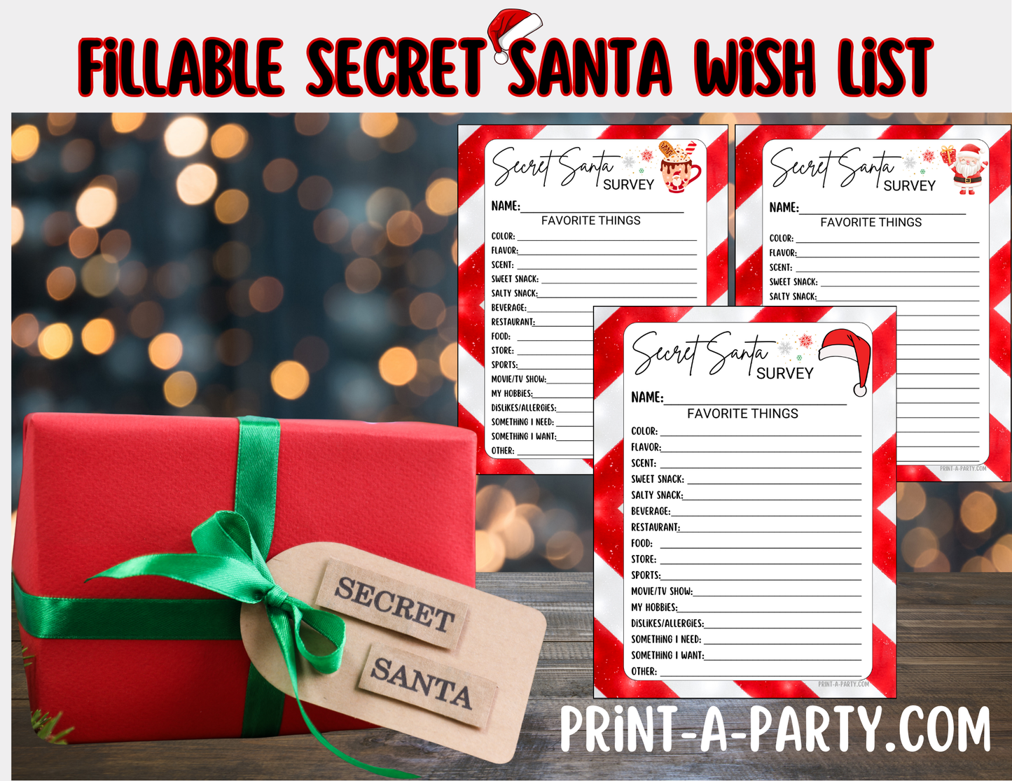 SECRET SANTA EDITABLE - Fillable Secret Santa Wish List – Fillable PDF Holiday Gift Exchange Template