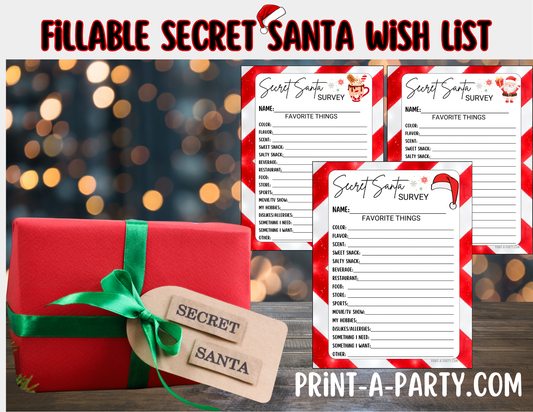 SECRET SANTA EDITABLE - Fillable Secret Santa Wish List – Fillable PDF Holiday Gift Exchange Template