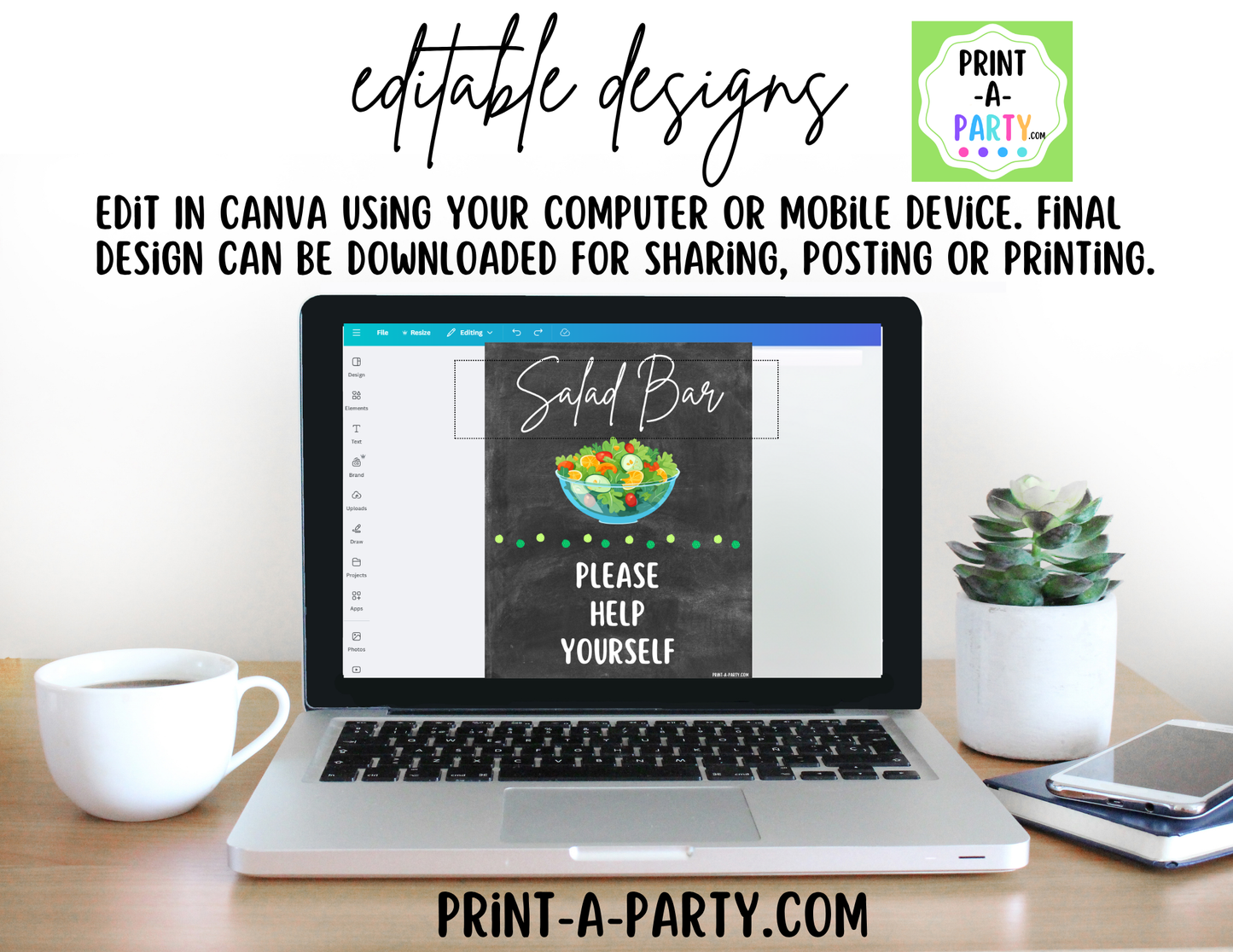 Editable Salad Bar Sign (8x10) and Topping Tent Cards Canva Template - Perfect for Parties, Showers and Events
