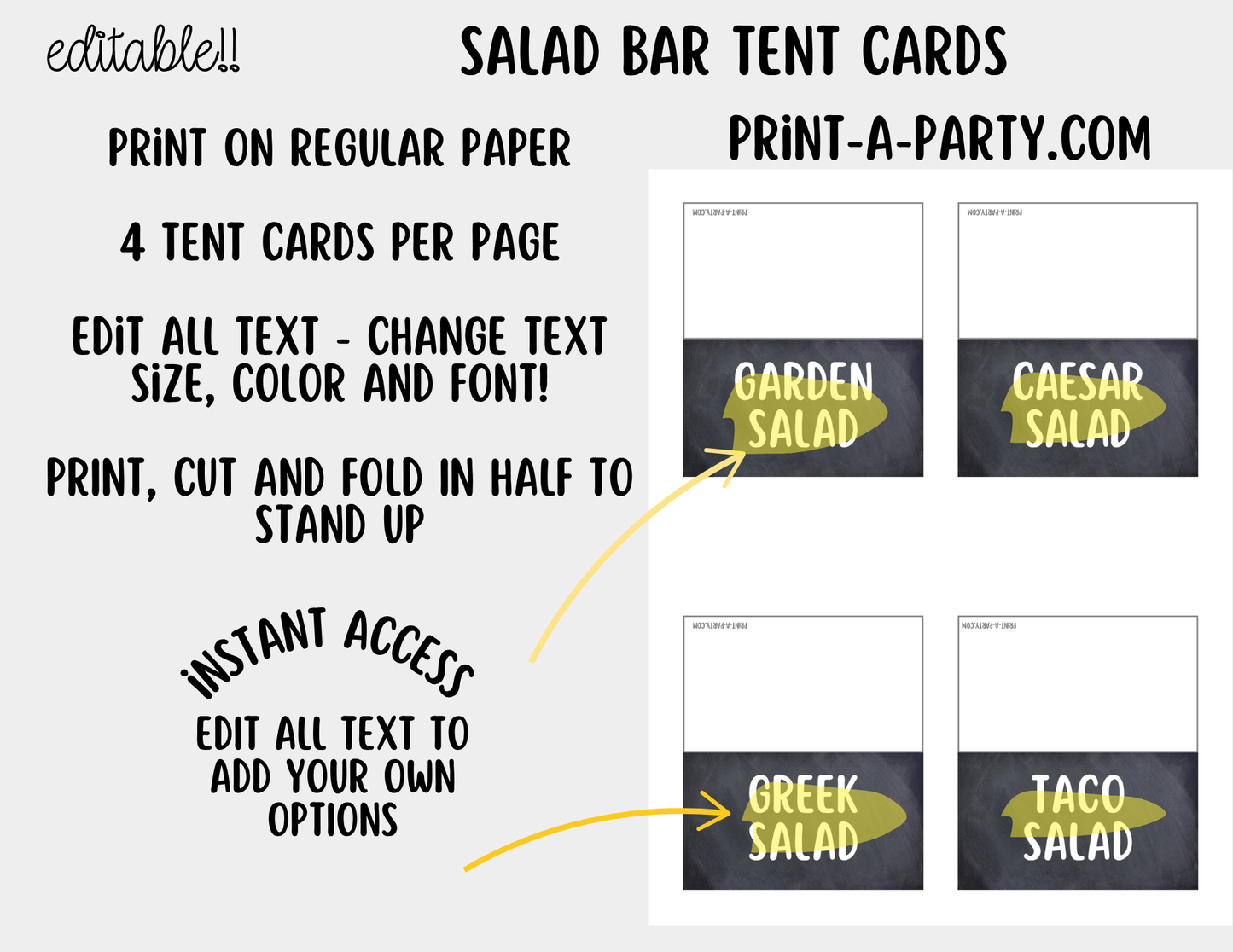 Editable Salad Bar Sign (8x10) and Topping Tent Cards Canva Template - Perfect for Parties, Showers and Events