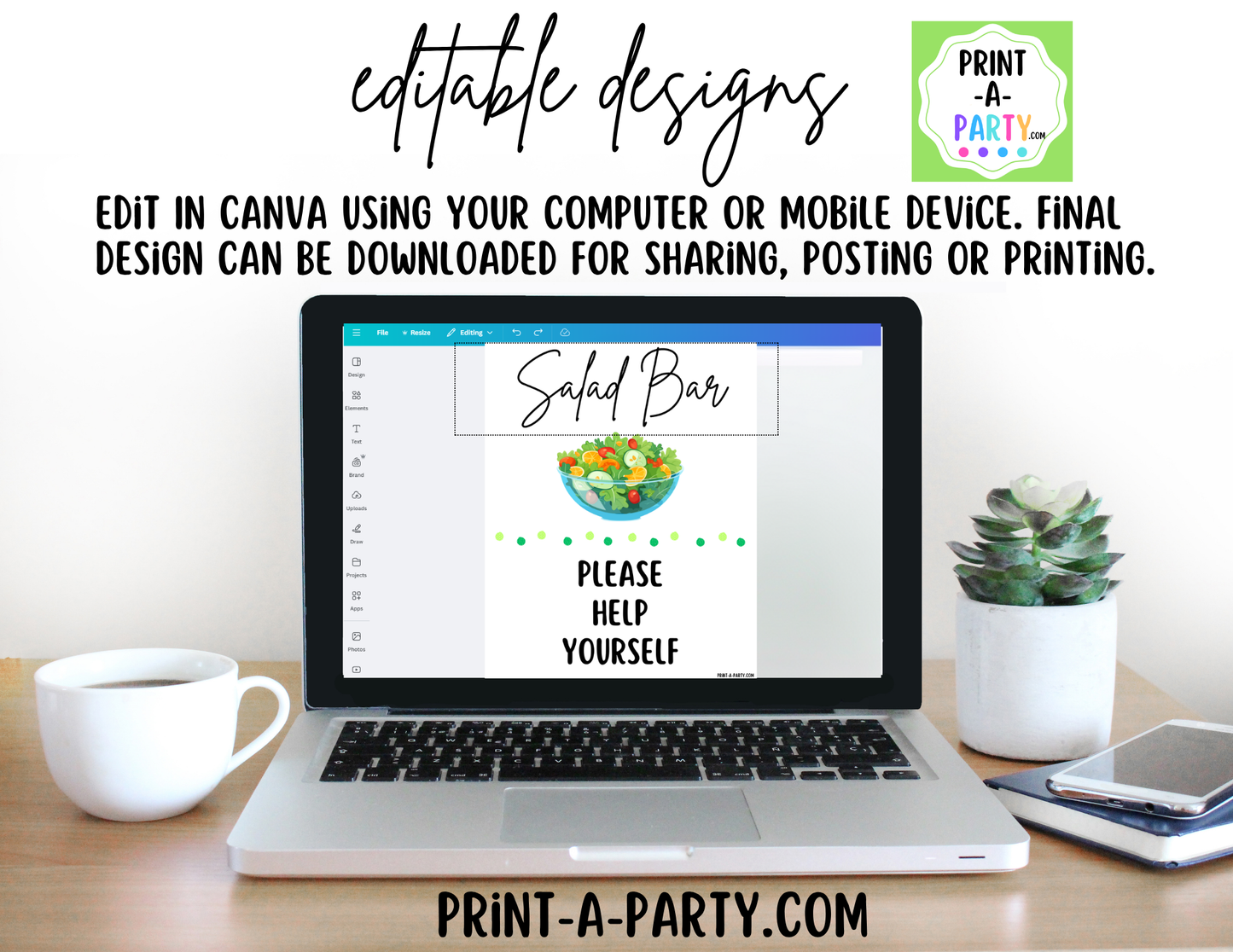 Editable Salad Bar Sign (8x10) and Topping Tent Cards Canva Template - Perfect for Parties, Showers and Events