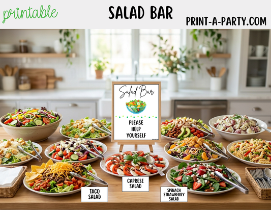 Salad Bar Sign (8x10) & Salad Tent Cards - Printable Party Buffet Decor