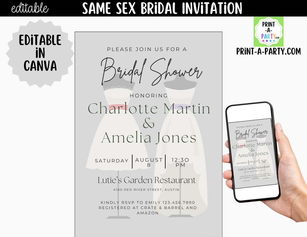Same-Sex Bridal Shower Invitation Template Canva