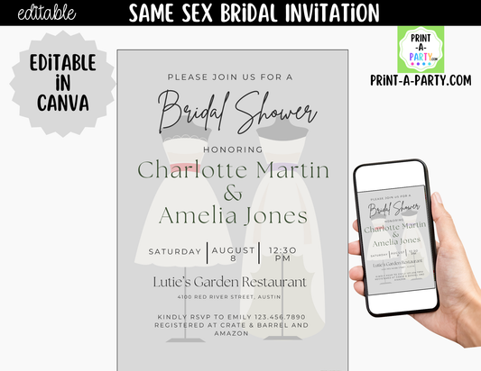 Same-Sex Bridal Shower Invitation Template Canva