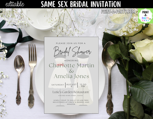 Same-Sex Bridal Shower Invitation Template Canva