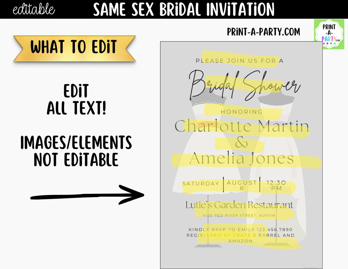 Same-Sex Bridal Shower Invitation Template Canva
