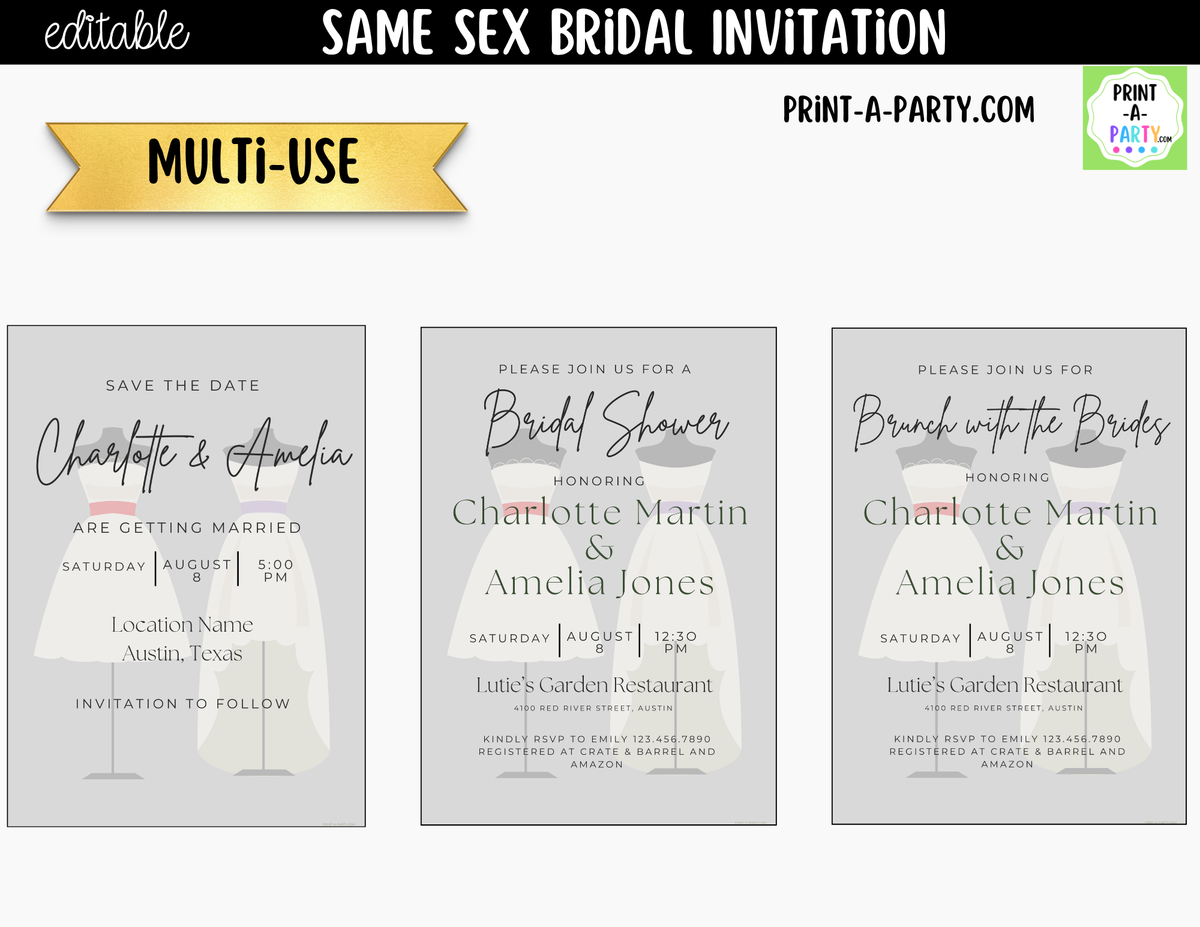 Same-Sex Bridal Shower Invitation Template Canva