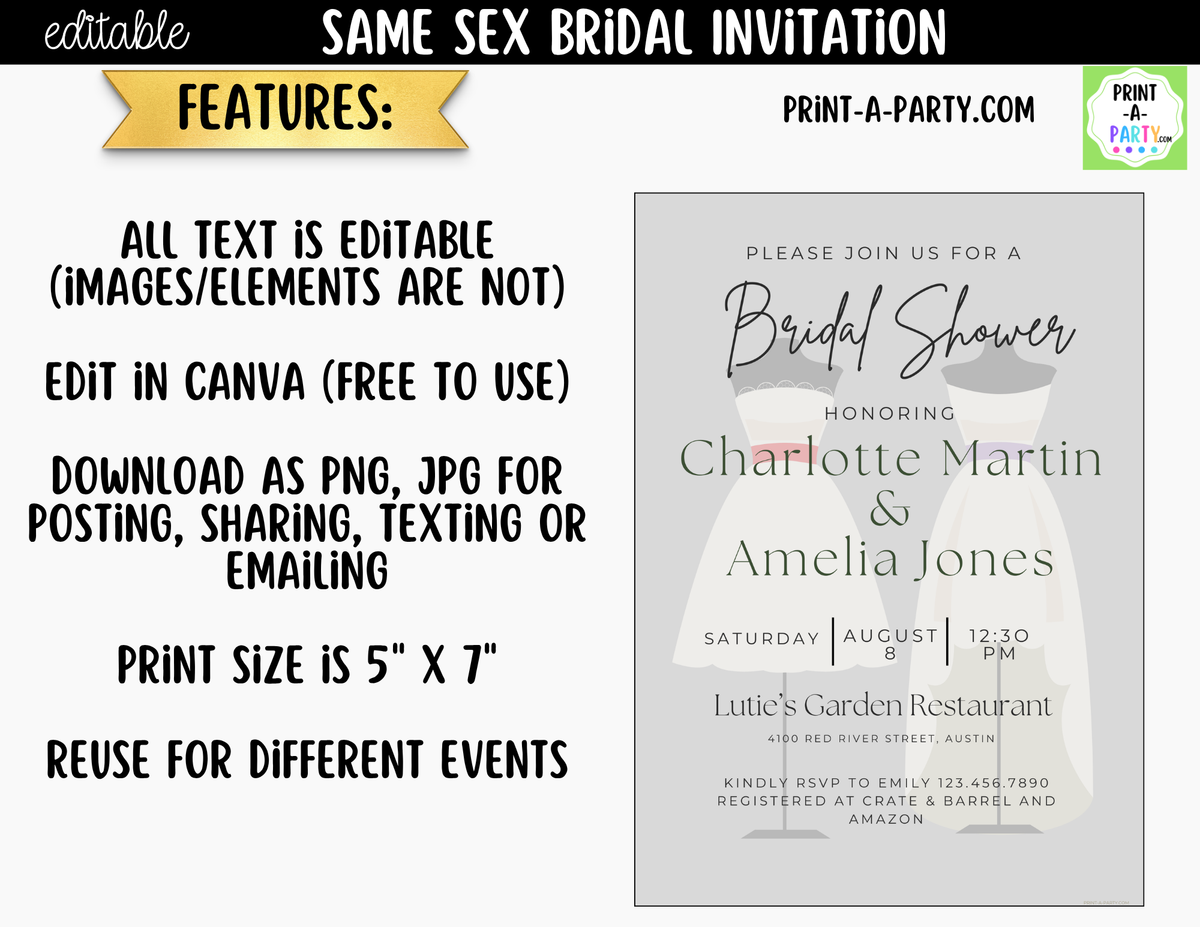 Same-Sex Bridal Shower Invitation Template Canva
