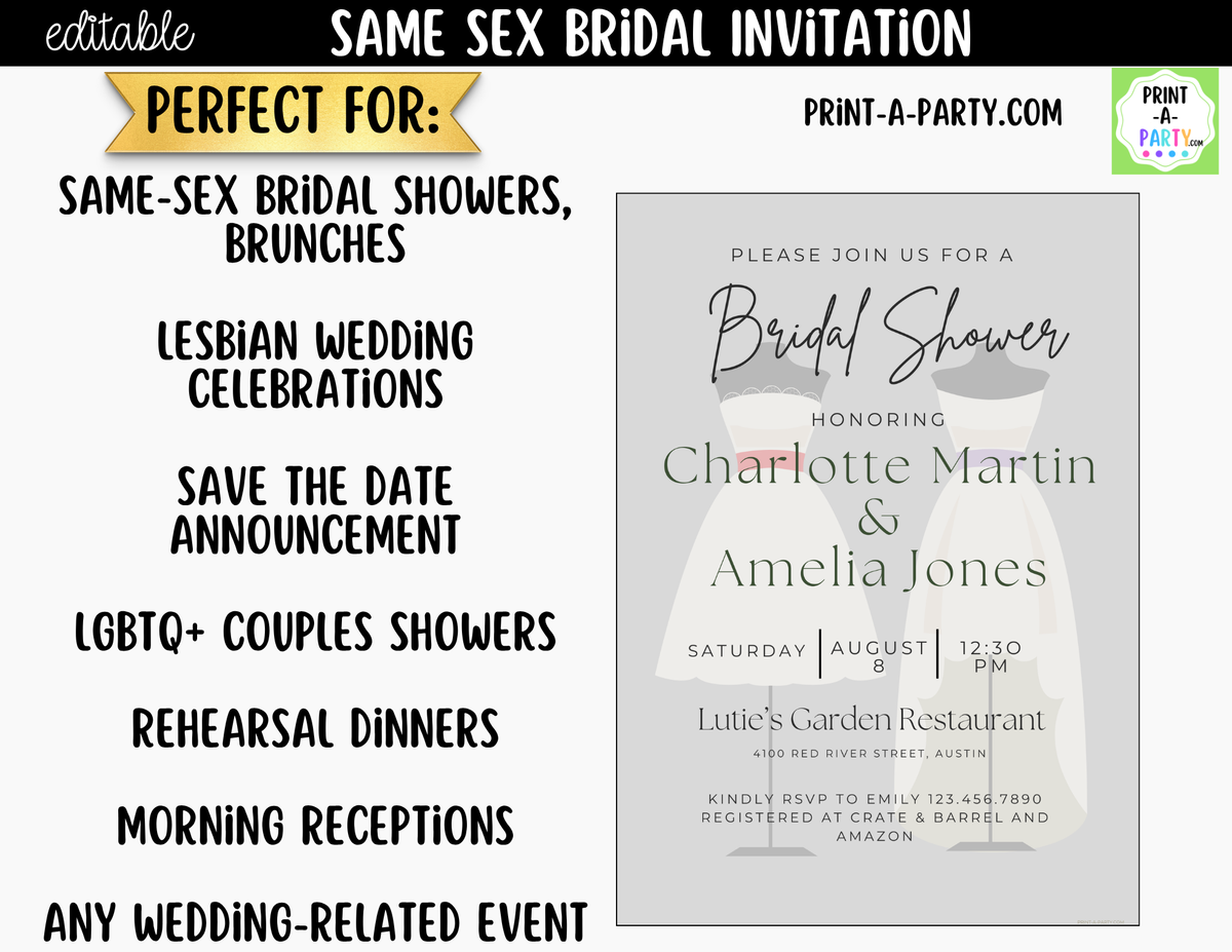Same-Sex Bridal Shower Invitation Template Canva