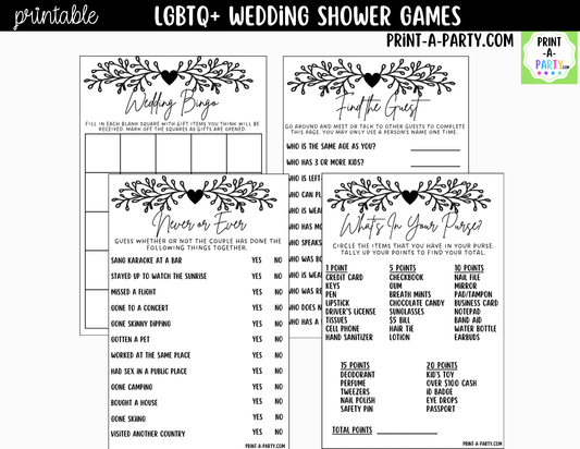 LGBTQ+ Wedding Shower Games Printable | Black Vine & Heart