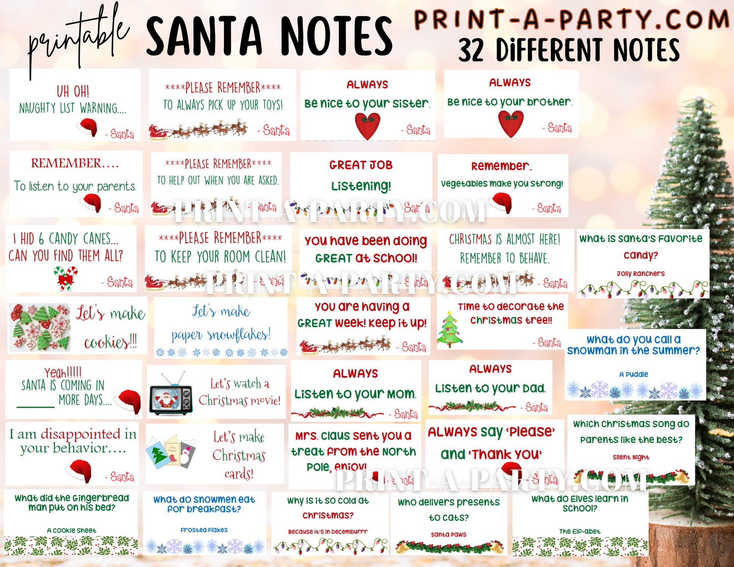 SANTA NORTH POLE MINI NOTES | 32 NOTES FROM THE NORTH POLE | Christmas | Tent Card Notes from Santa | Christmas Behavior | Printable