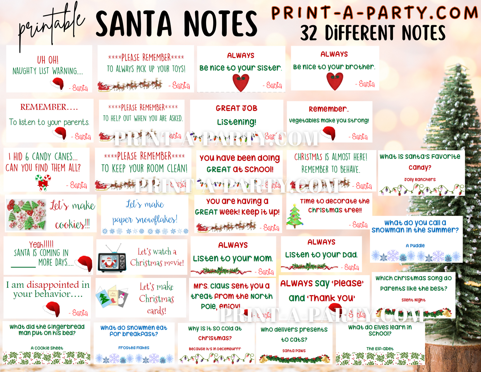 Printable Santa Mini Notes - Notes from the North Pole - 32 different ...