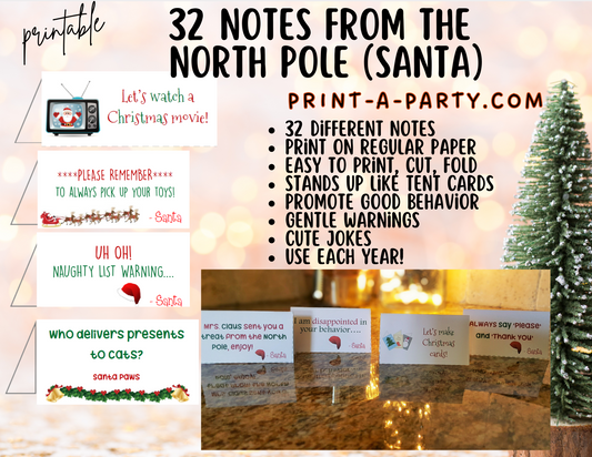 SANTA NORTH POLE MINI NOTES | 32 NOTES FROM THE NORTH POLE | Christmas | Tent Card Notes from Santa | Christmas Behavior | Printable