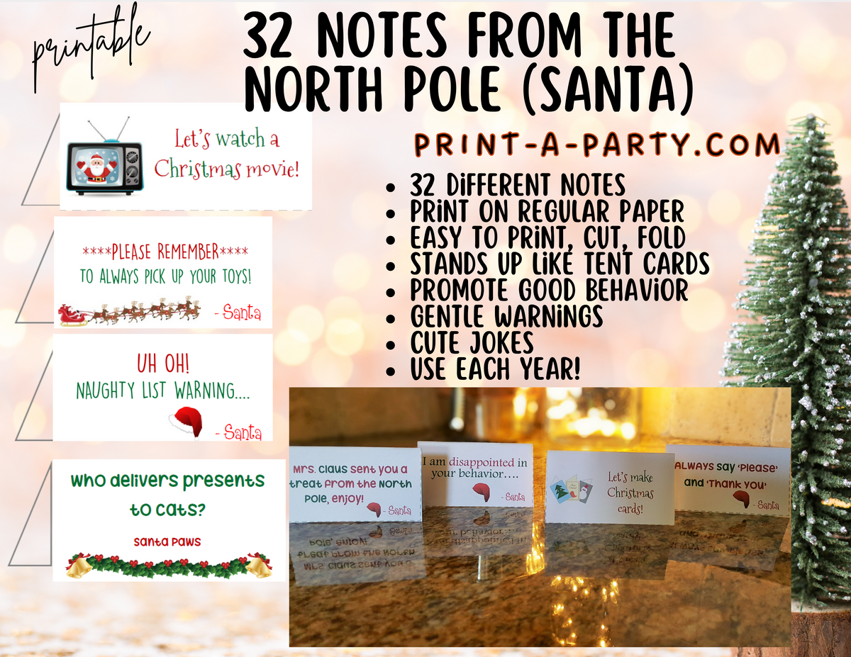 Printable Santa Mini Notes - Notes from the North Pole - 32 different ...