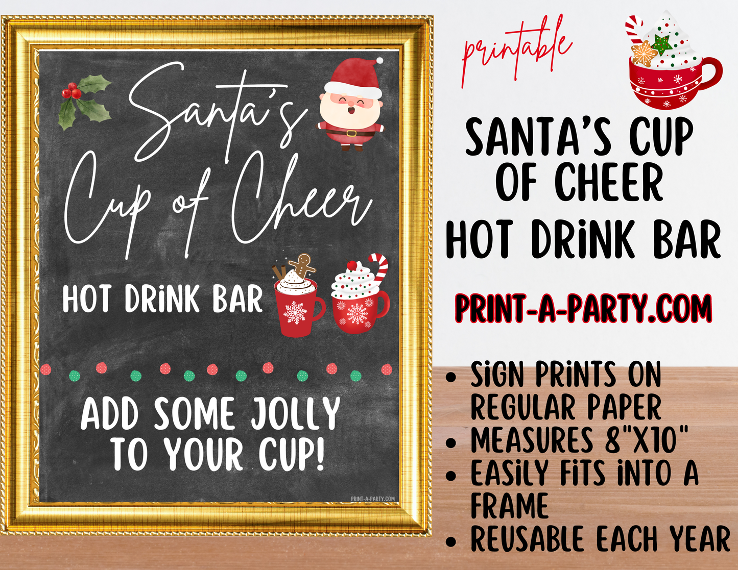 CHRISTMAS HOLIDAY SANTA'S CUP OF CHEER - Hot Drink Bar - Chalkboard | Holiday Drink Bar | Holiday Party Idea | Holiday Hot Cocoa & Coffee Bar