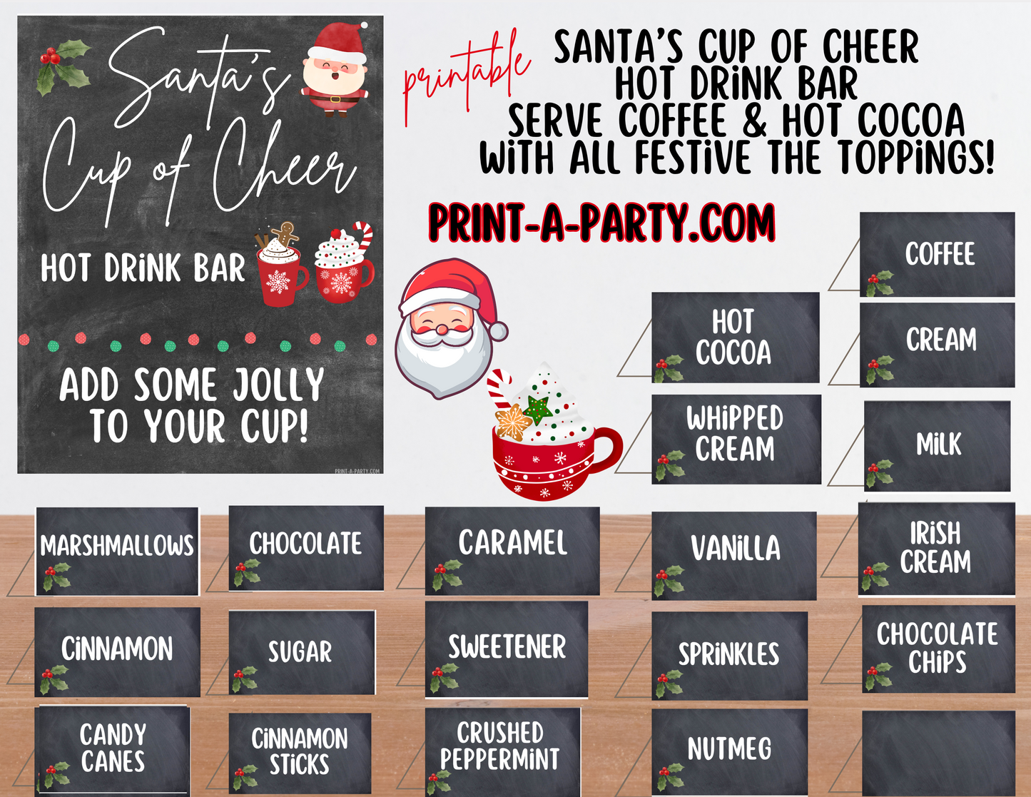 CHRISTMAS HOLIDAY SANTA'S CUP OF CHEER - Hot Drink Bar - Chalkboard | Holiday Drink Bar | Holiday Party Idea | Holiday Hot Cocoa & Coffee Bar