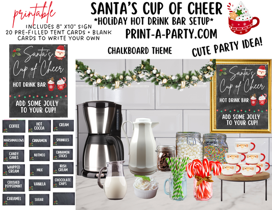 CHRISTMAS HOLIDAY SANTA'S CUP OF CHEER - Hot Drink Bar - Chalkboard | Holiday Drink Bar | Holiday Party Idea | Holiday Hot Cocoa & Coffee Bar