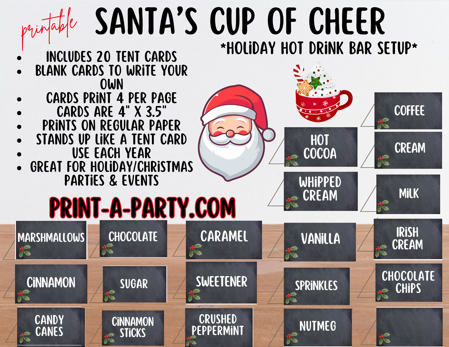 CHRISTMAS HOLIDAY SANTA'S CUP OF CHEER - Hot Drink Bar - Chalkboard | Holiday Drink Bar | Holiday Party Idea | Holiday Hot Cocoa & Coffee Bar