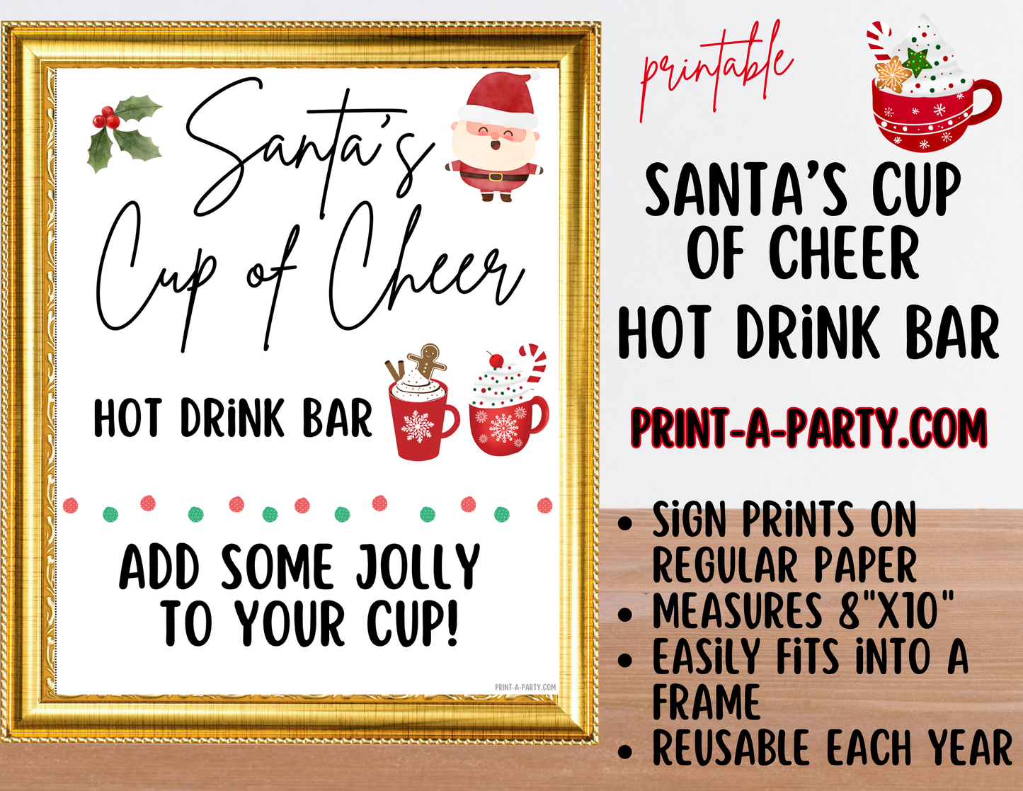 CHRISTMAS HOLIDAY SANTA'S CUP OF CHEER - Hot Drink Bar - White | Holiday Drink Bar | Holiday Party Idea | Holiday Hot Cocoa & Coffee Bar