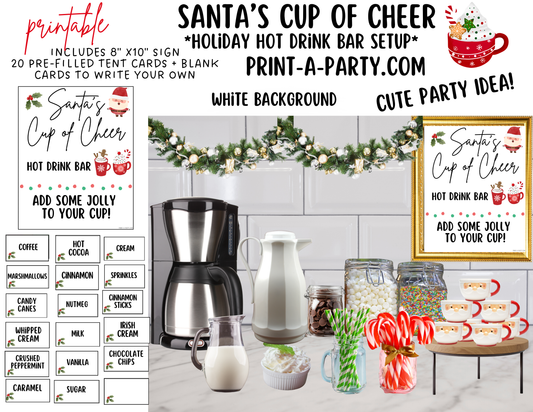 CHRISTMAS HOLIDAY SANTA'S CUP OF CHEER - Hot Drink Bar - White | Holiday Drink Bar | Holiday Party Idea | Holiday Hot Cocoa & Coffee Bar